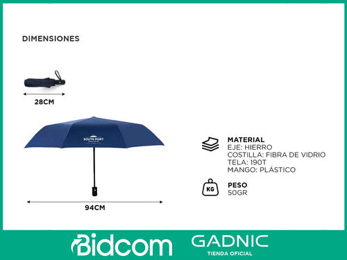 Gadnic Paraguas Reforzado Corto South Port 8 Varillas Resistente 3