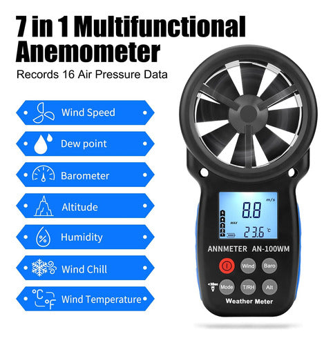 Aiomest Anemómetro Digital, Medidor Veloc Y Temp Del Viento, Altitud 1