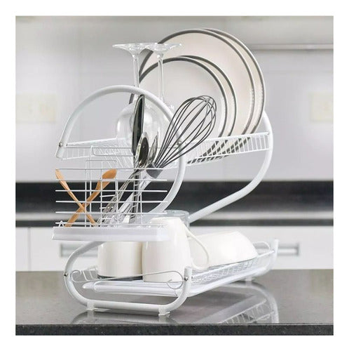 Home Basics Two-Tier Dish Drying Rack with Plastic Tray 3