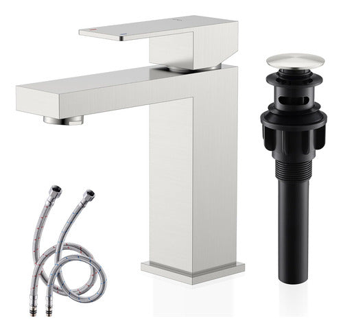 KENES Single Handle Bathroom Faucet in Brushed Nickel with Pop-Up Drain 0