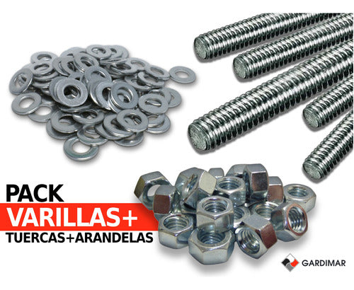 GDM Kit X 4 Varillas Roscadas Zinc 10mm + Arandelas + Tuercas 1