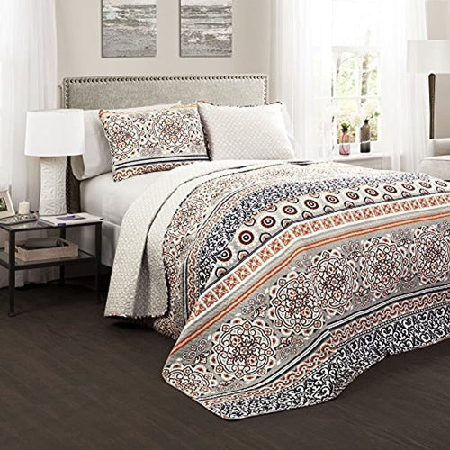 Lush Decor Navy and Coral Reversible 3-Piece Quilt Set 0