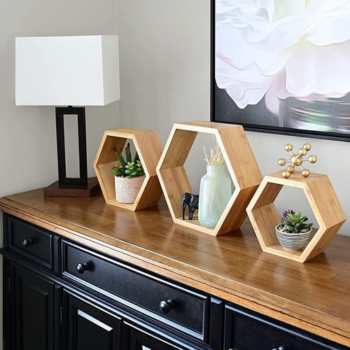 Búho Store Set of 3 Hexagonal Bamboo Shelves 3