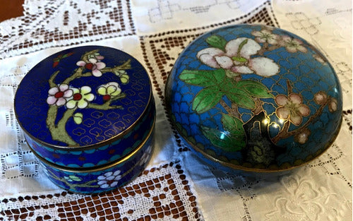 Cloisonne China Caja Tecnica Cloisonne Oriental Lote X2 Antigua Año 1904 2