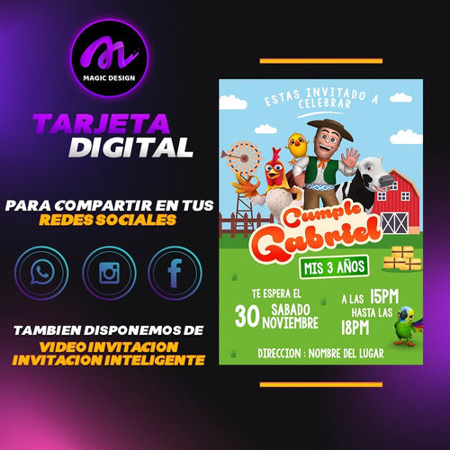 Tarjeta Invitación Cumpleaños La Granja De Zenon - Digital 1