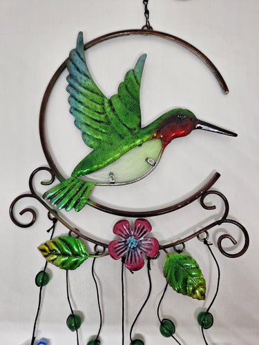 Móvil Colibrí Con Hojitas De Colores. Metal Y Vidrio. 6