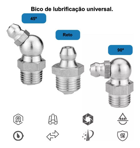 Bico Graxeiro Para Pistola Lubrificação Aplicador De Graxa 3