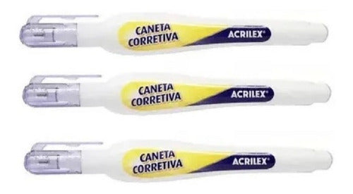 Caneta Corretiva 3 Ml. Secagem Rápida Acrilex  Kit Com 3 0