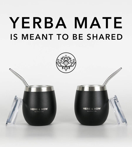 Here & Now Supply Co. Mate Termico Con Bombilla Y Tapa Set De 2 Negro 1