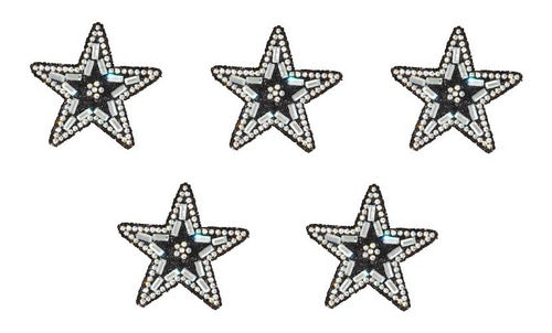 Merceria Aplique Termoadhesivo Estrella Con Strass Pack X 5 Uni Negro 0