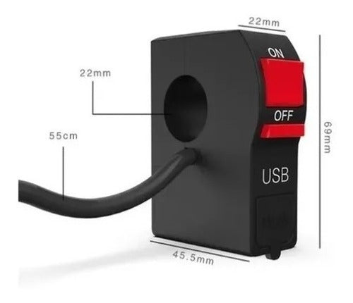 Ficha Tecla Boton Switch Interruptor On/off Usb P/ Motos Bit 1