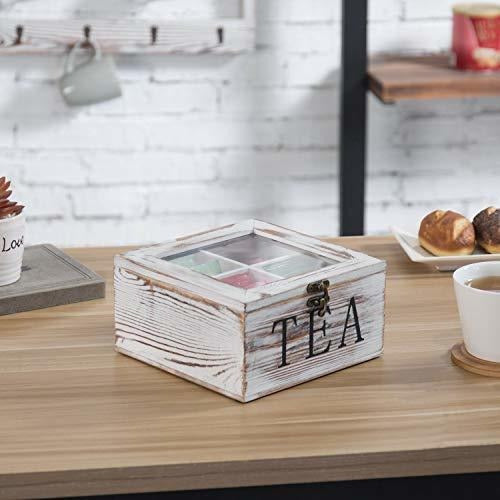 MyGift Rustic Whitewashed Wood Tea Bag Storage Chest With Clear Lid And Latch 4