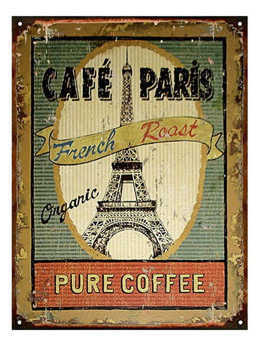 Club del Poster Vintage Retro Metal Sign Paris Cafe Eiffel Tower M325 0