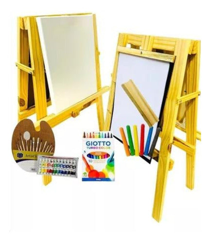 Tio Pocho Arte Double-Sided Kids Easel with Acrylics and Fibers 0