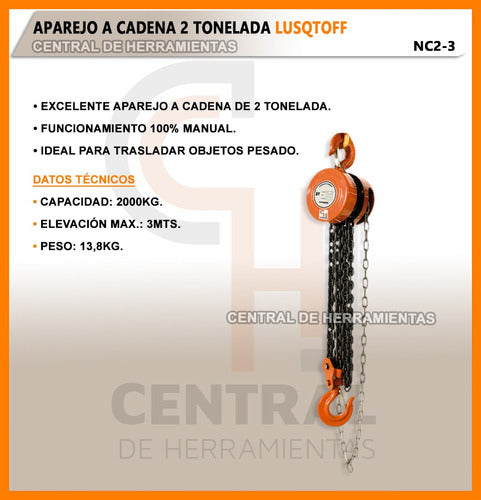 Lüsqtoff Manual Chain Hoist 2000kg 2 Ton 3m 2