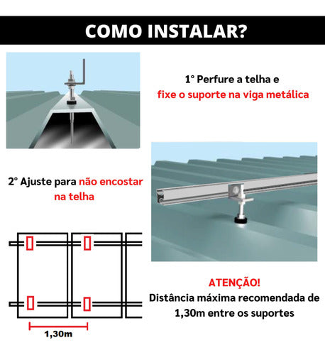 Kit Estrutura Suporte Linha C 07 Placas Solar Viga Metálica 6