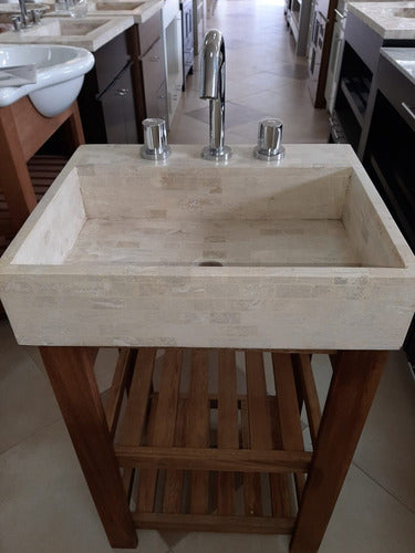 Handcrafted Travertine Marble Sink Countertop 50x50 Wide Front 3