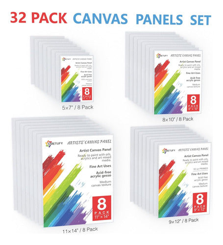 Simetufy Art Canvas Panel Kit - 32 Piece Set, Sizes: 5x7, 8x10, 9x12, 11x14 1