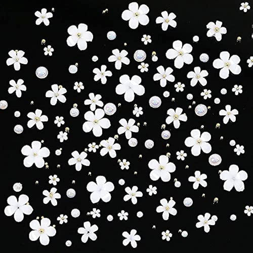 Tyemp 3D Flower Nail Art Charms, 250pcs White Flowers Nail Rhinestones Kit 2