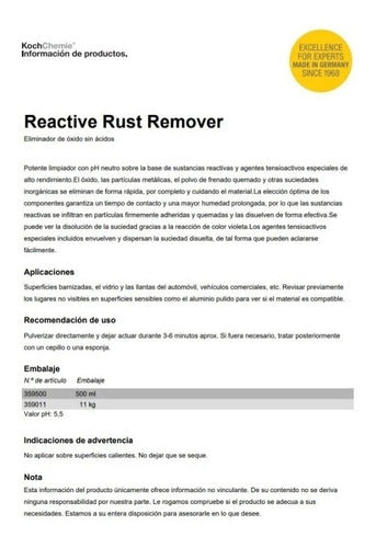 Koch Chemie Reactive Rust Remover RRR Cleaner Ferric 500ml 1