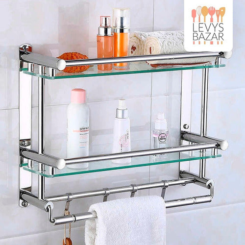 Levys Bazar Bathroom Organizer Towel Rack 2 Shelf Stainless Steel Glass 5