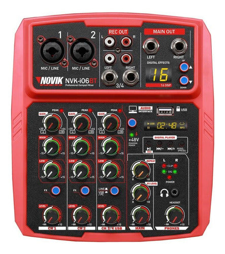 Consola Mixer Novik Nvk-i06bt Placa Sonido Usb Bluetooth 6ch 0