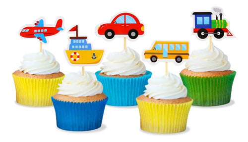 X15 Toppers Para Cupcakes Muffins Medios De Transporte 1