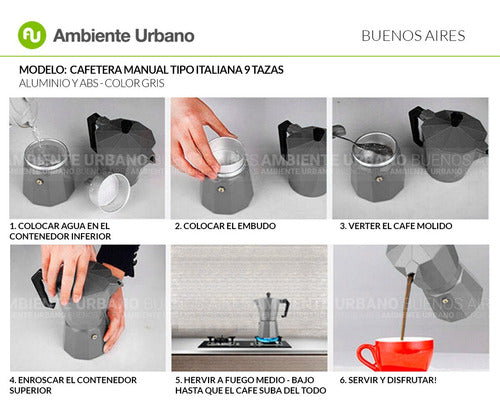 Italian Reinforced 9-Cup Steel Manual Espresso Coffee Maker in Various Colors 12
