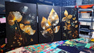 Modern Golden Abstract Leaves Triptych Canvas Art 180x90 cm 4