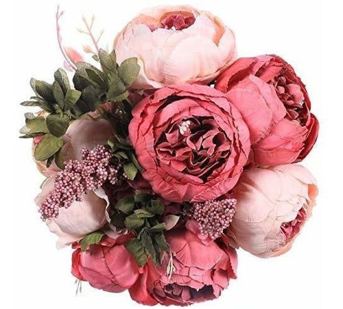 Luyue Vintage Artificial Peony Silk Flowers Bouquet Home Wedding Decoration (Dark Pink Bud) 0