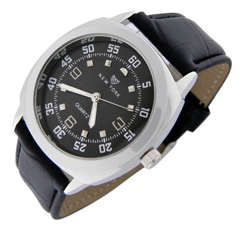 New York Reloj Hombre Ny032 Metalico Malla Cuero Sintético 0