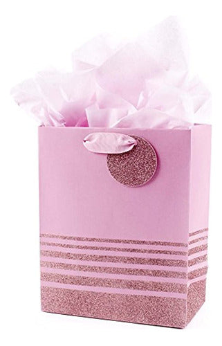 Hallmark 9" Medium Gift Bag with Tissue Paper (Pink Stripes) 0