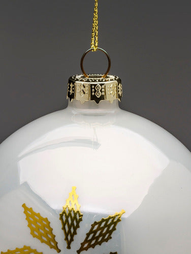 White Christmas Ornament with Golden Snowflake Detail 3