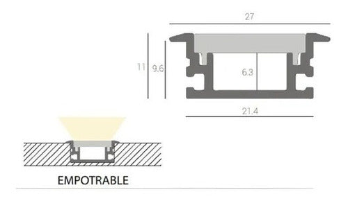 Perfil Aluminio Para Piso Largo Apto Led 2835 5050 5630 3mts 2