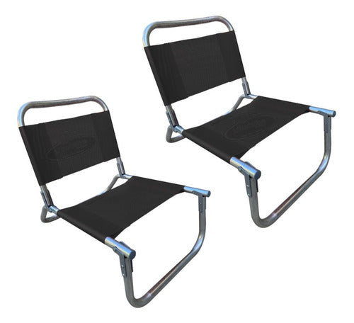 Set of 2 Reinforced Aluminum Beach Chairs 90kg + Super Strong 2m Umbrella 14