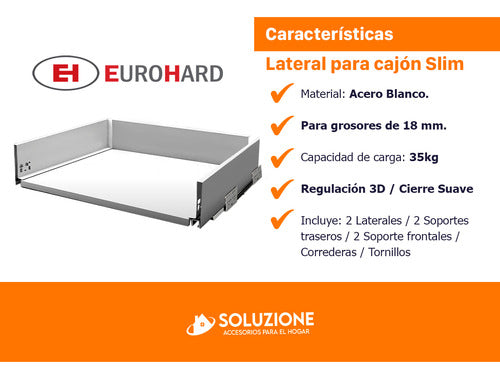 Lateral Slim Cajón 199x500mm Eurohard Blanco Cierre Suave 3d 5