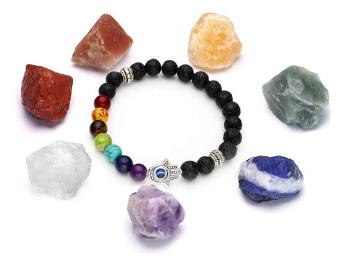 IV Store Pulsera Fatima Ojo Turco Piedras Volcanicas 7 Chakras 4