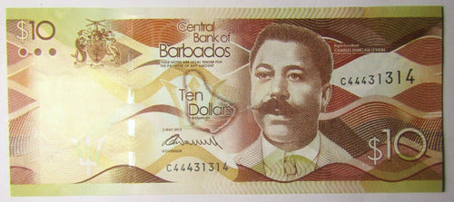 Barbados Billete 10 Dolares 2013 Pick 75 D Unc Sin Circular 1