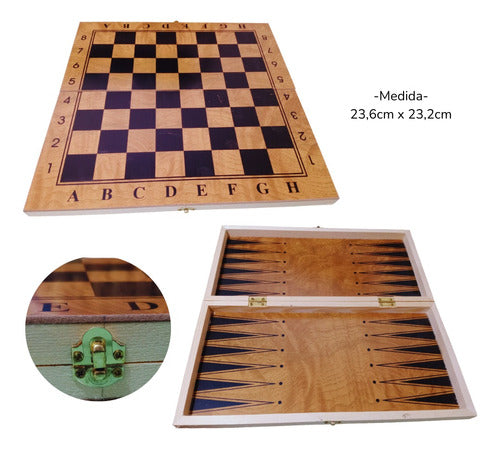 3-in-1 Chess Checkers Backgammon Small Wooden Board Game Set 3