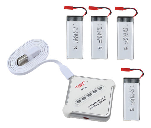 4 X 3.7V 900mAh Li-Po Battery with JST Plug + 1V4 Charger Kit 0