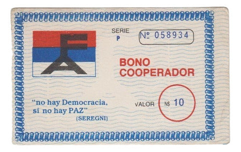 Ephemera Frente Amplio Bono Colaboracion Años 80 Uruguay 0