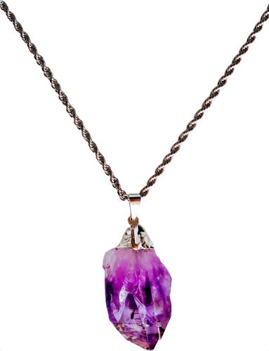 Clematisdeluz Long Necklace Amethyst Gemstone Pendant Surgical Steel 0