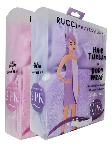 Rucci Soft Microfiber Fleece Turbance & Body Wrap Towel Set 0