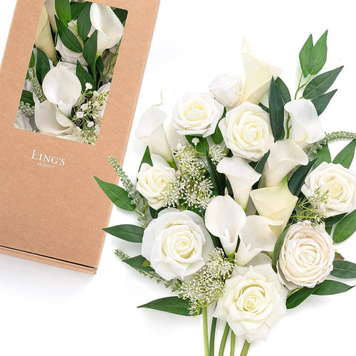 Ling's Moment Artificial Flowers Box Set Vibrant White 0