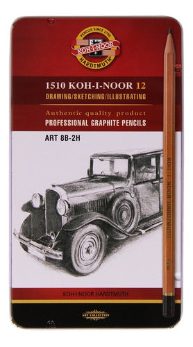 Koh-i-noor 2H-8B Graphite Pencils x 12 in Metal Case - North 0