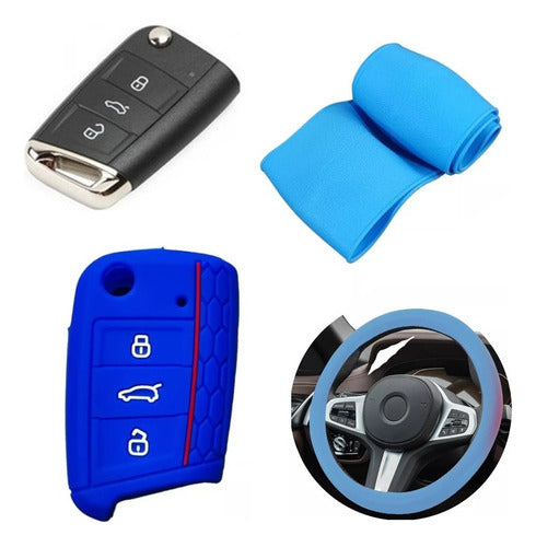 NL Cubre Volante + Funda Llave Silicona - Golf Mk7 Gti - Azul 0