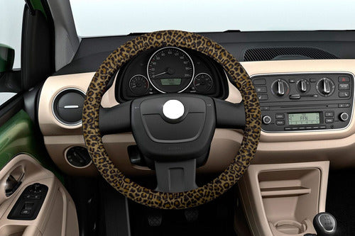 Iael Brown and Black Animal Print Steering Wheel Cover 38cm Afelpado 2