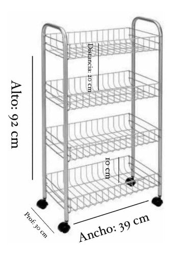 Steel Vegetable Rack with Four Baskets and Wheels 1