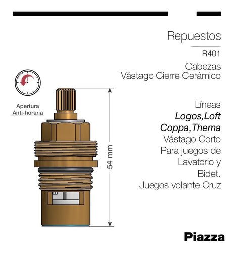 Piazza Repuesto Cabezal Cierre Cerámico Ap. Antihoraria 1