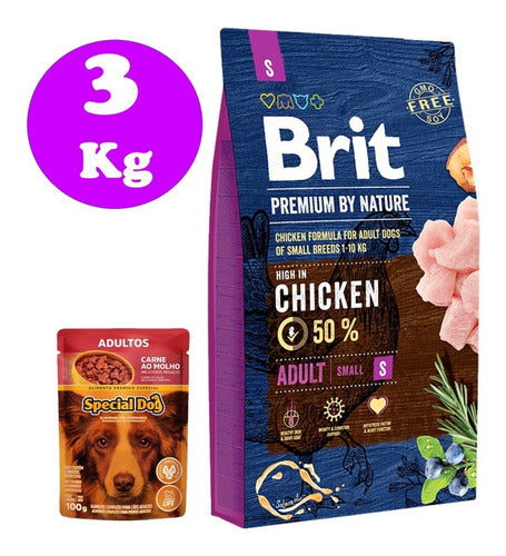 Brit Premium Adulto S Raza Pequeña 50% Pollo 3 Kg + Regalo 0